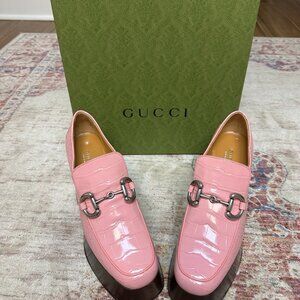 Gucci Women's Horsebit Pink Croc High Heels Platform Shoes Size 38 (8) Brand NEW
